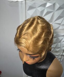 100% Human Hair Honeyblonde Pixie Cut Wig | Glue-less Finger Wave Style Color 27