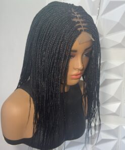 Handmade Black Braided Glue-less 2X6 Closure Wig - 14 inches straight feathered Braids