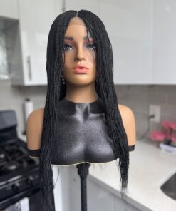 Handmade 28 inches Micro Twist Braided wig color Black with 2x6 Lace closure