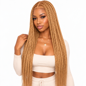 38 Inch Handmade Knotless Box Braided Wig Honey Blonde Full Lace Braided Wig