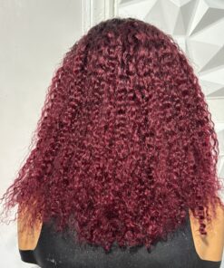 Alternative view of 16 Inch 100% Human Hair Burgundy Jerry Curl Lace Front Wig with Dark Roots