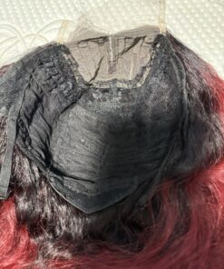 Alternative view of DeNob 16-Inch Burgundy Soft Curly Blend Wig with 4×4 T-Line Closure and Black Roots