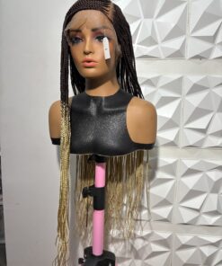 38-Inch Handmade Cornrow Box Braided Wig, Dark Brown & 613 Blonde Ombre, Side-Swept Full Lace